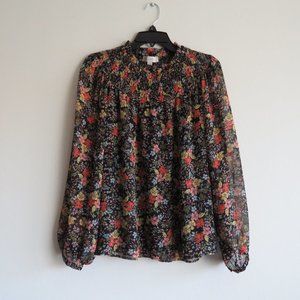 LOFT Blouse Shirred Yoke Neck Long Sleeves Abstract Print Women’s Blouse S